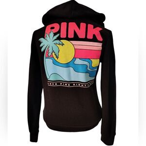VS PINK TROPICAL SUNSET PALM TREE LIMITED EDITION FULL ZIP BLACK SWEATSHIRT